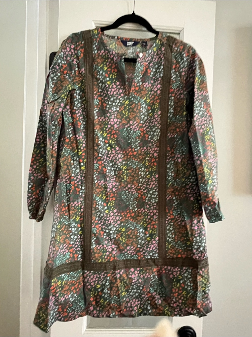 Lands' End Olive Green Floral Button-Front Blouse